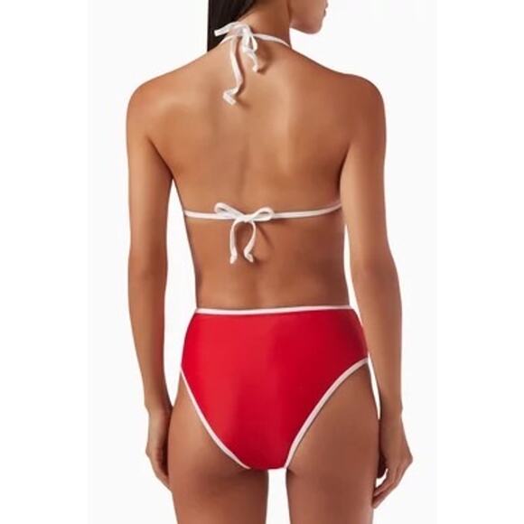 Its Now Cool Waisted Duo Bikini Briefs Stretch Nylon Red White Contrast Size 8 - Picture 2 of 11